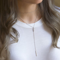 Sterling Silver Lace Chain Choker and Bar Lariat Layered Necklace