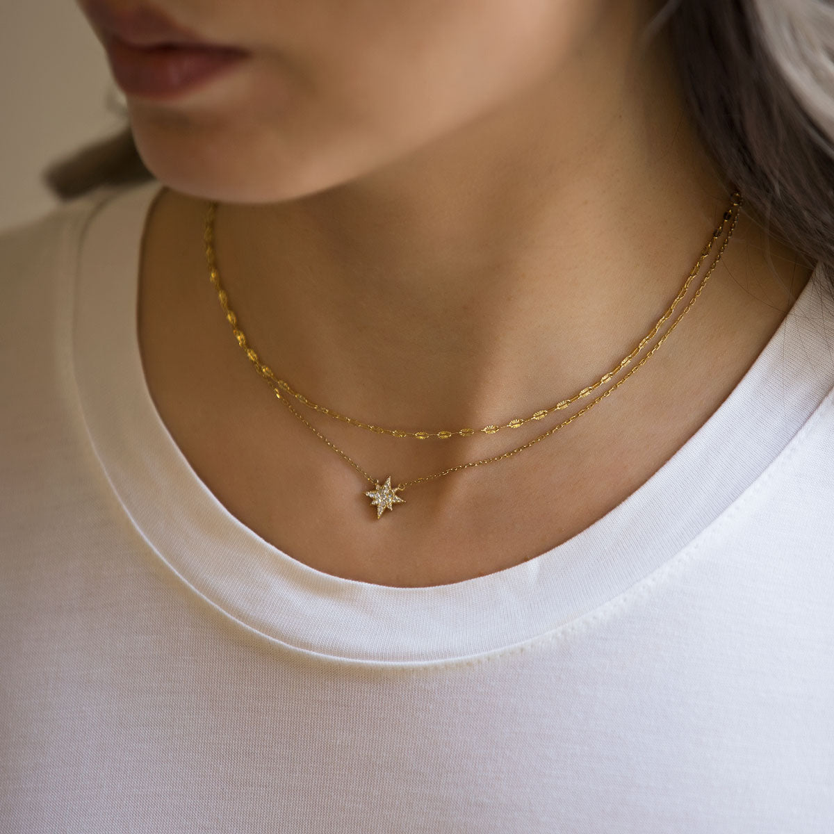 Gold Chain Star Choker Layered Necklace