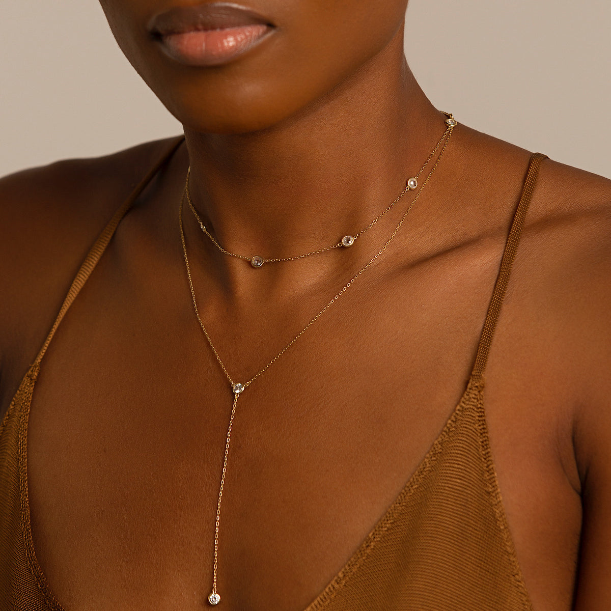 Gold Crystal Y Lariat Necklace, Minimal Dainty Jewelry – AMYO Jewelry