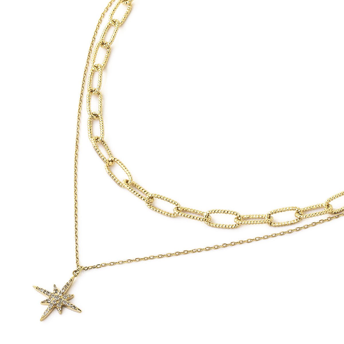 Chunky Link Chain Star Duo Necklace