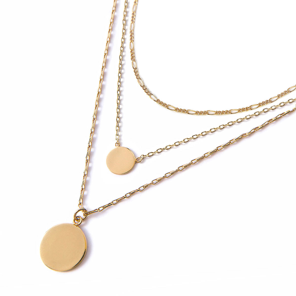 Gold Figaro Chain Coin Disc Necklace Layered Trio – AMYO Jewelry
