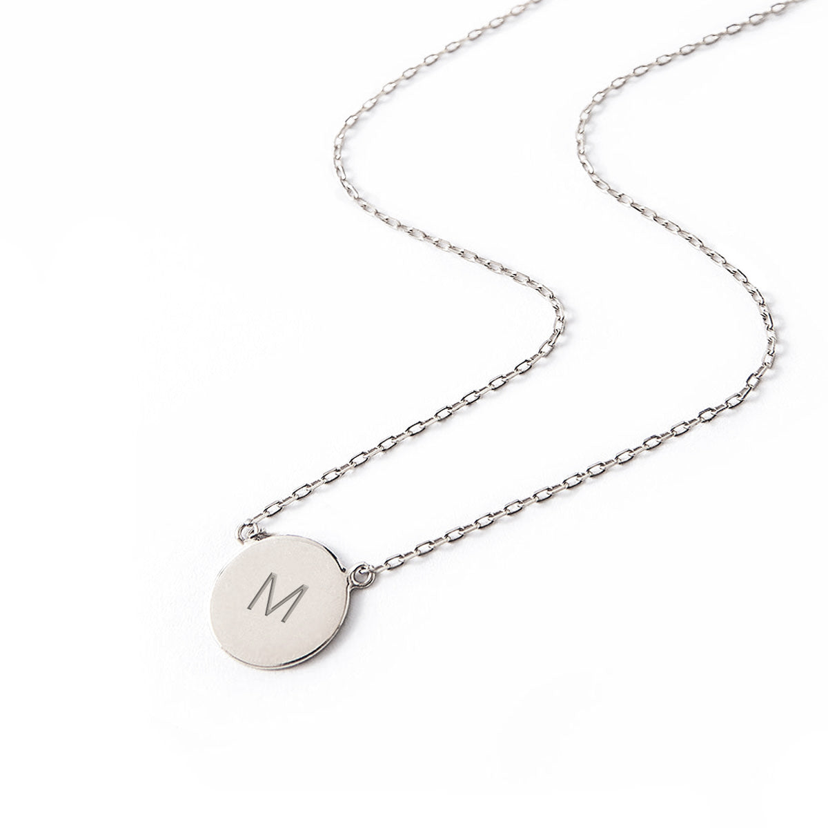 Hand engraved round disc monogram initials necklace in Sterling silver or  solid karate gold: 10K, 14K or 18K