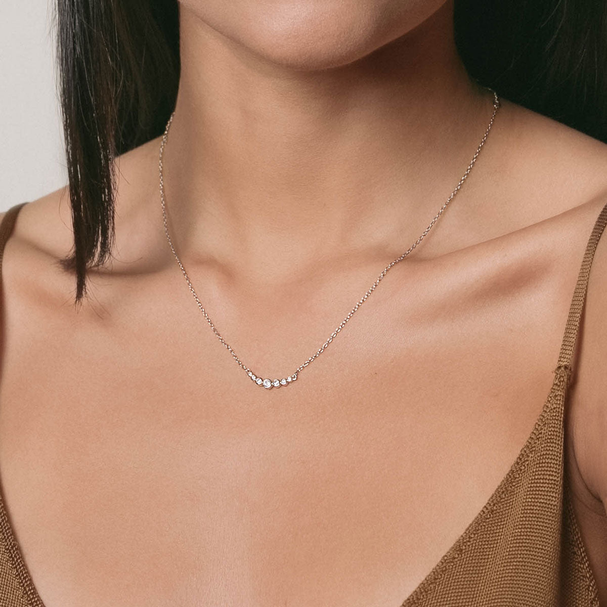 Silver Crystal Curved Bar Necklace | Dainty Minimal Jewelry – AMYO Jewelry
