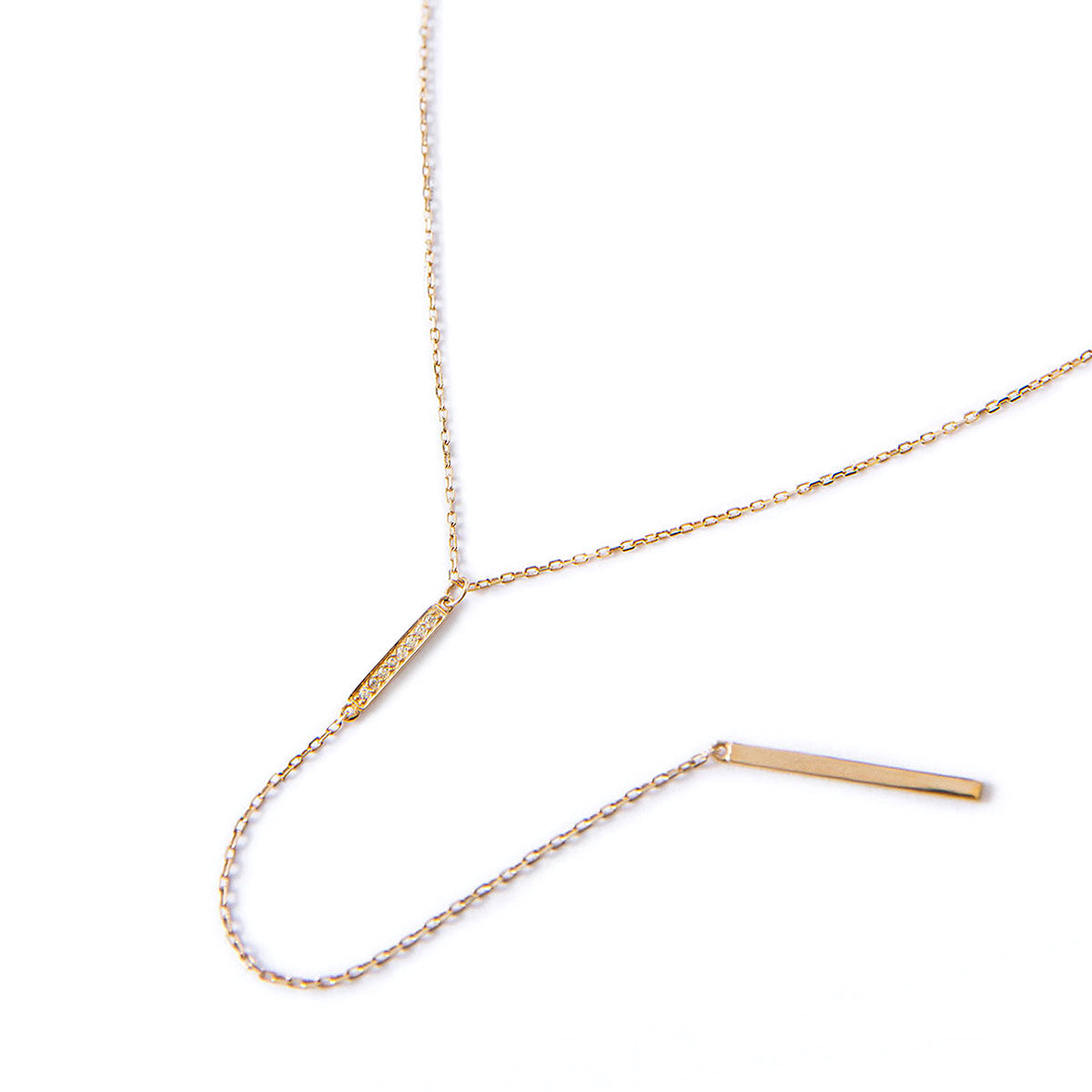 Gold Pave Bar Lariat Necklace 