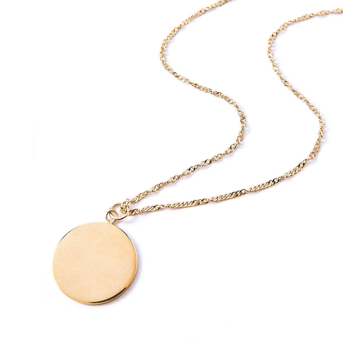 Gold Round Disc Long Necklace
