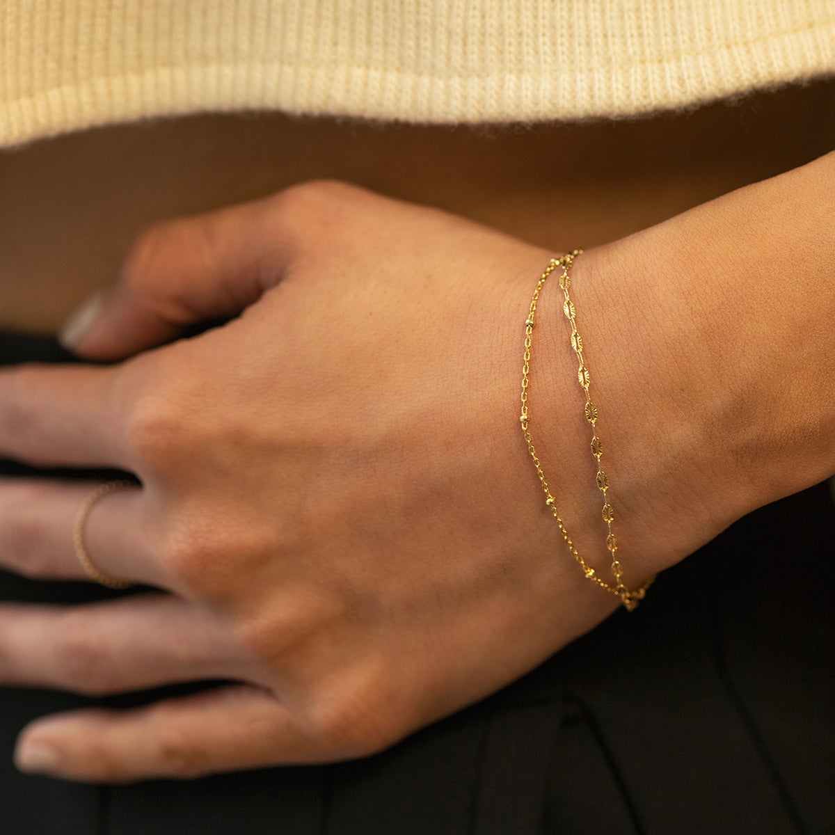 Layered Dainty Double Chain Gold Bracelet, Thin Minimalist