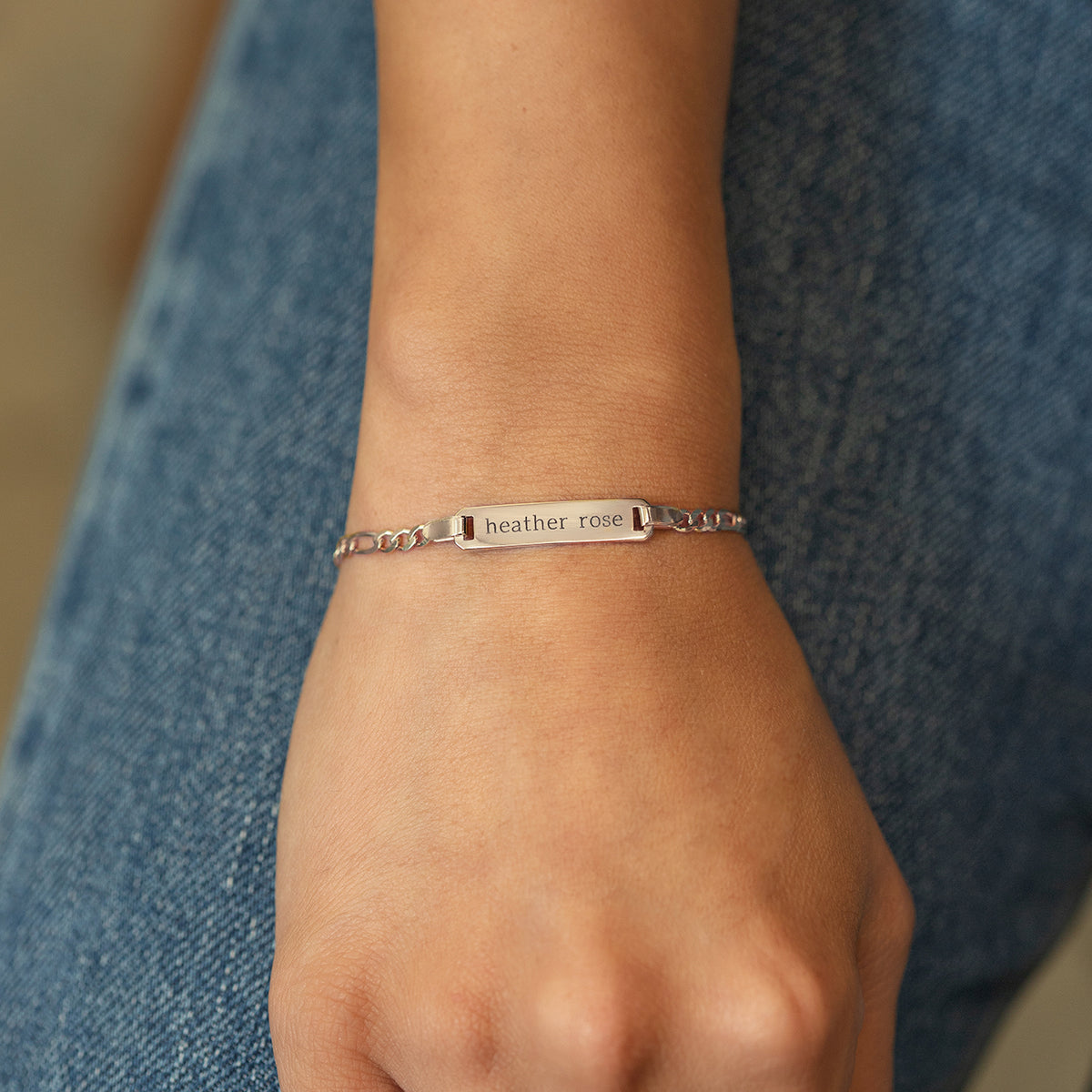 Engravable Bar ID Bracelet, Sterling Silver Stackable Dainty