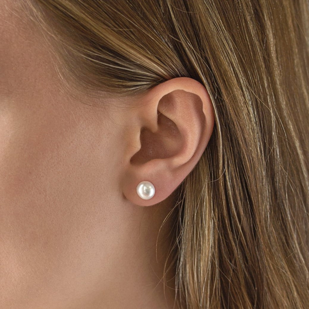 Medium 8mm Sterling Silver Freshwater Pearl Earring Studs - Studio Jewellery - Stud Earrings