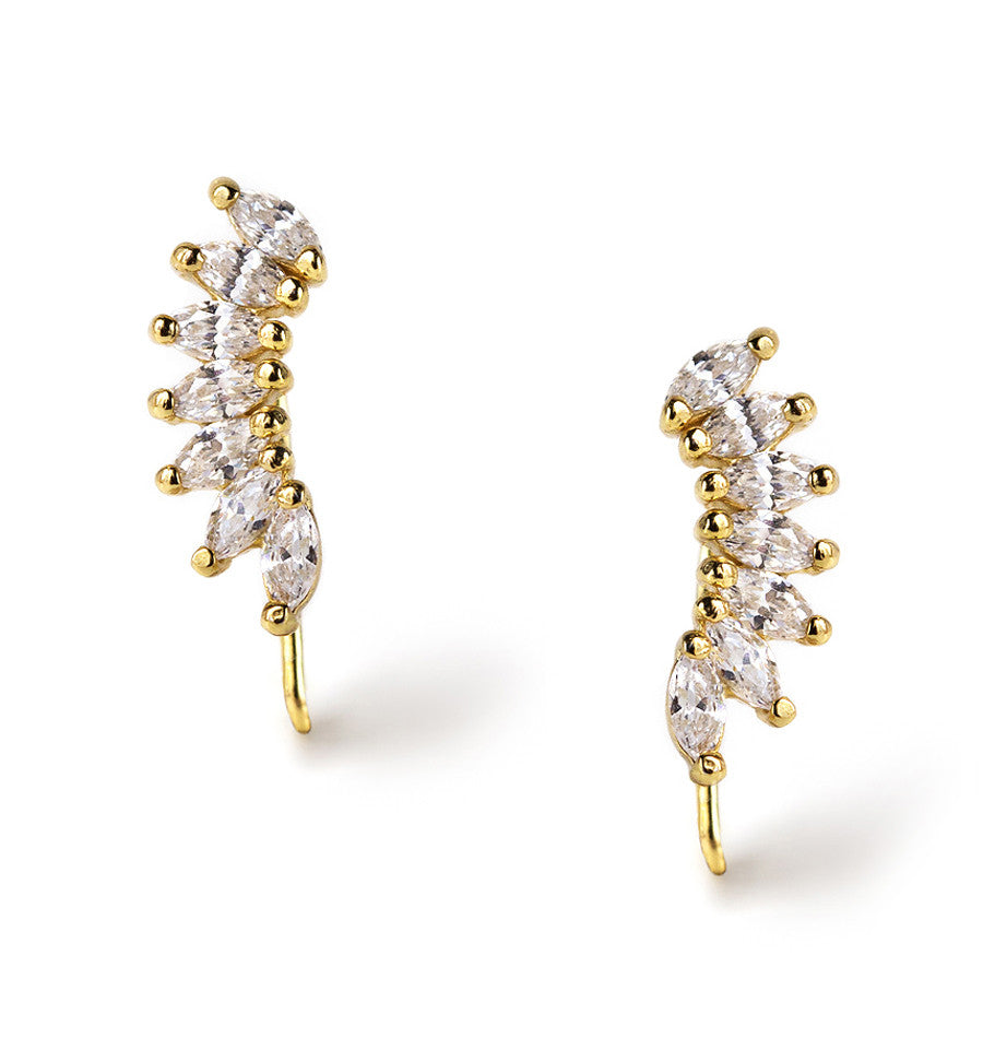 Double Vision Pavé Ear Climber Earrings in Gold