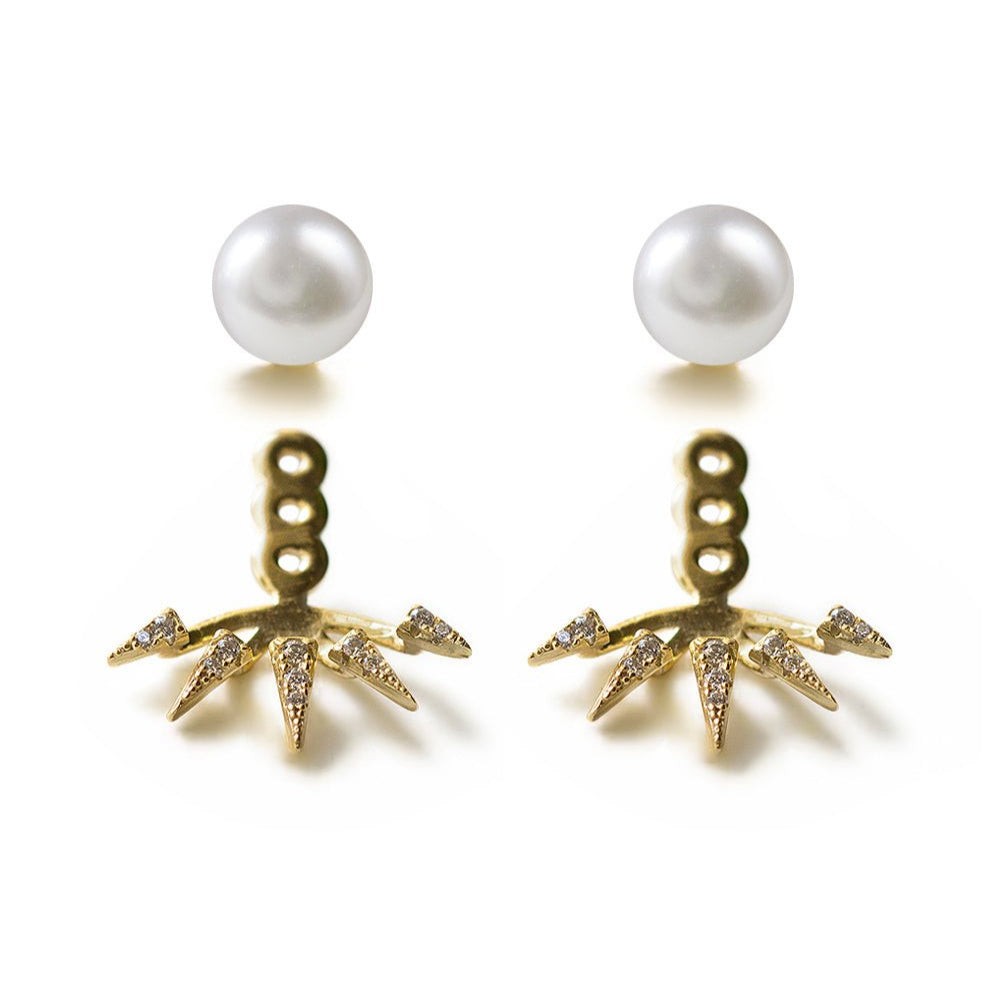 Gold Pearl Spike Ear Jacket Earrings