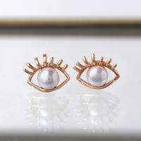 Hamsa Eye Pearl Stud Earrings