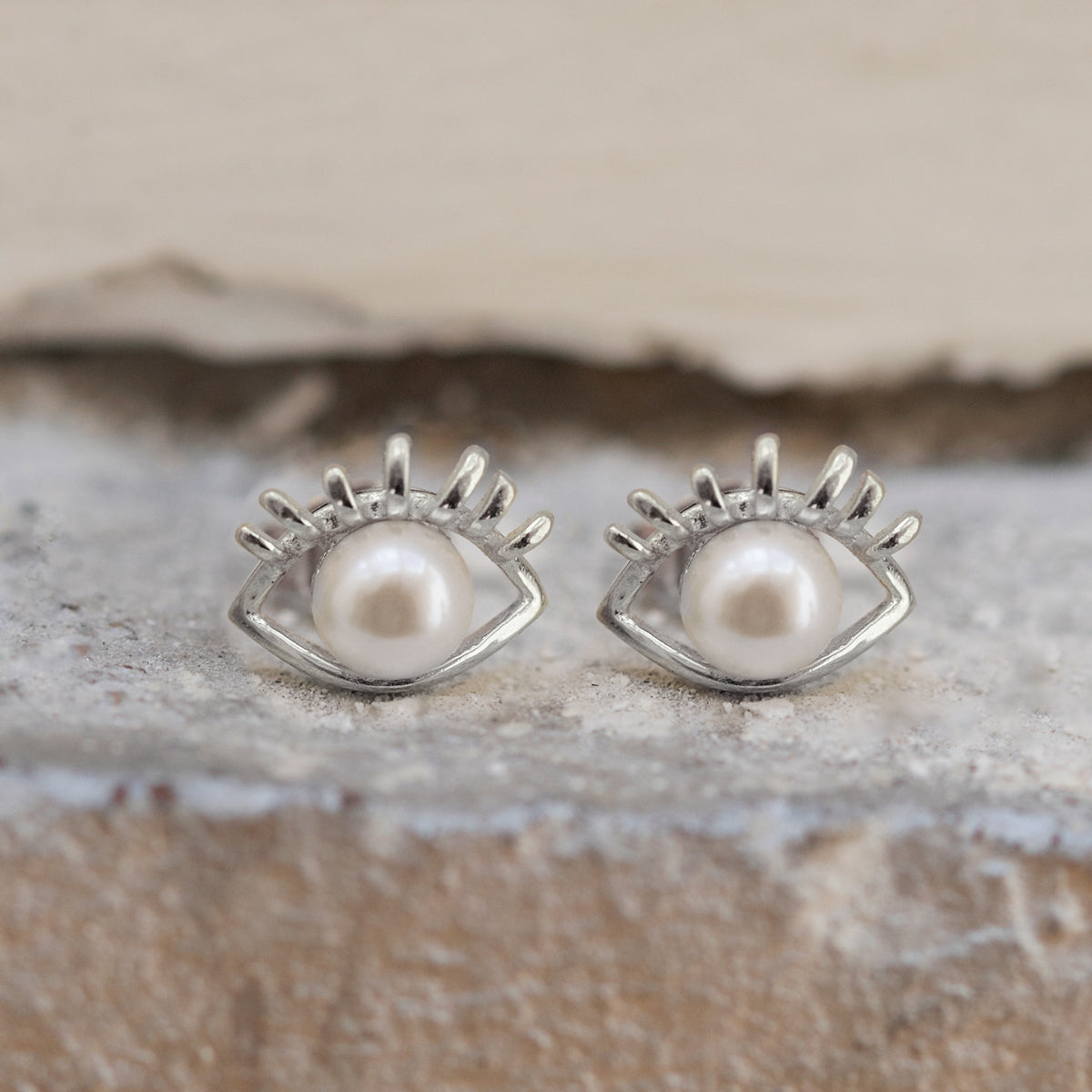 Medium 8mm Sterling Silver Freshwater Pearl Earring Studs - Studio Jewellery - Stud Earrings