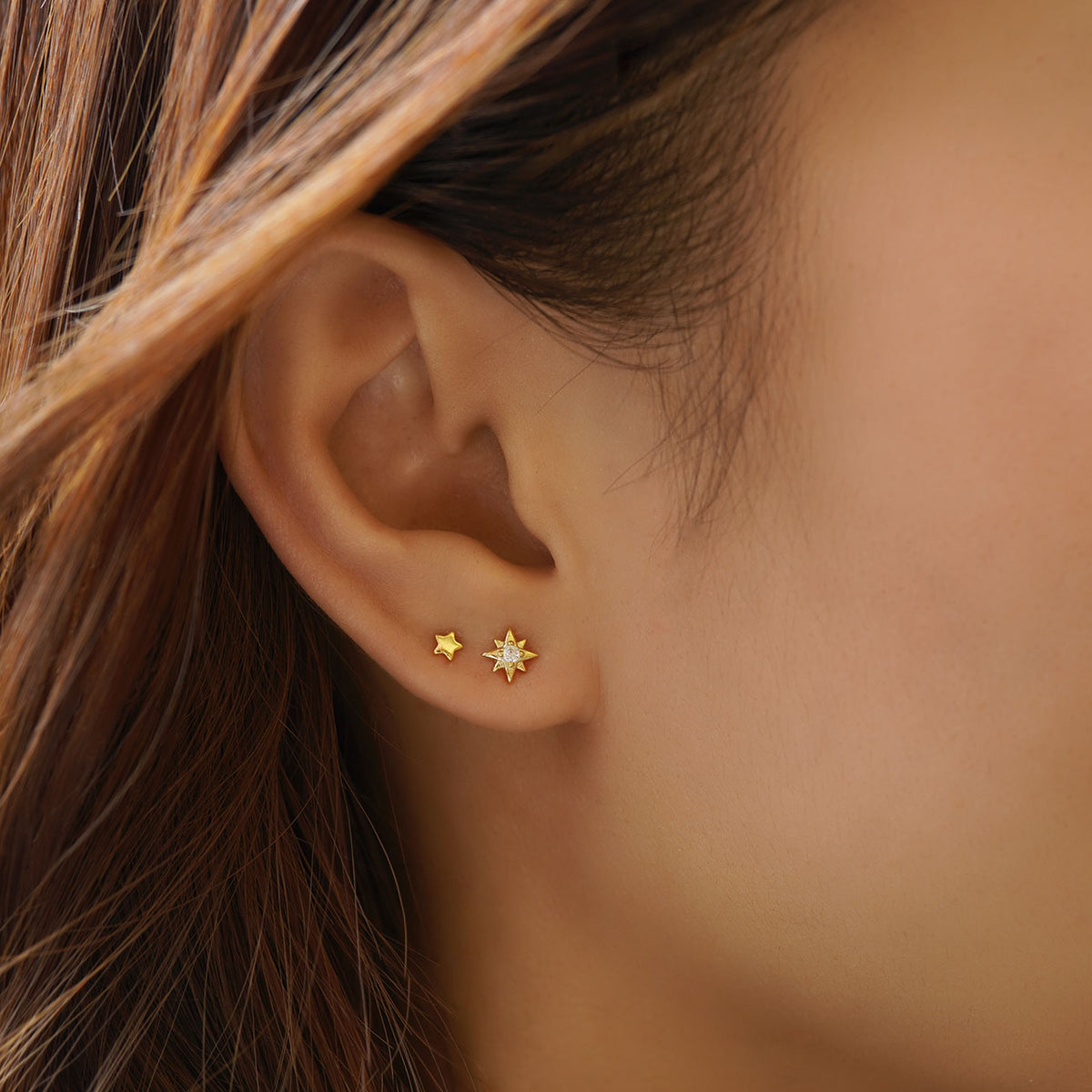 Tiny Star Earrings, 14K Gold Studs, Cartilage Piercing – AMYO Jewelry