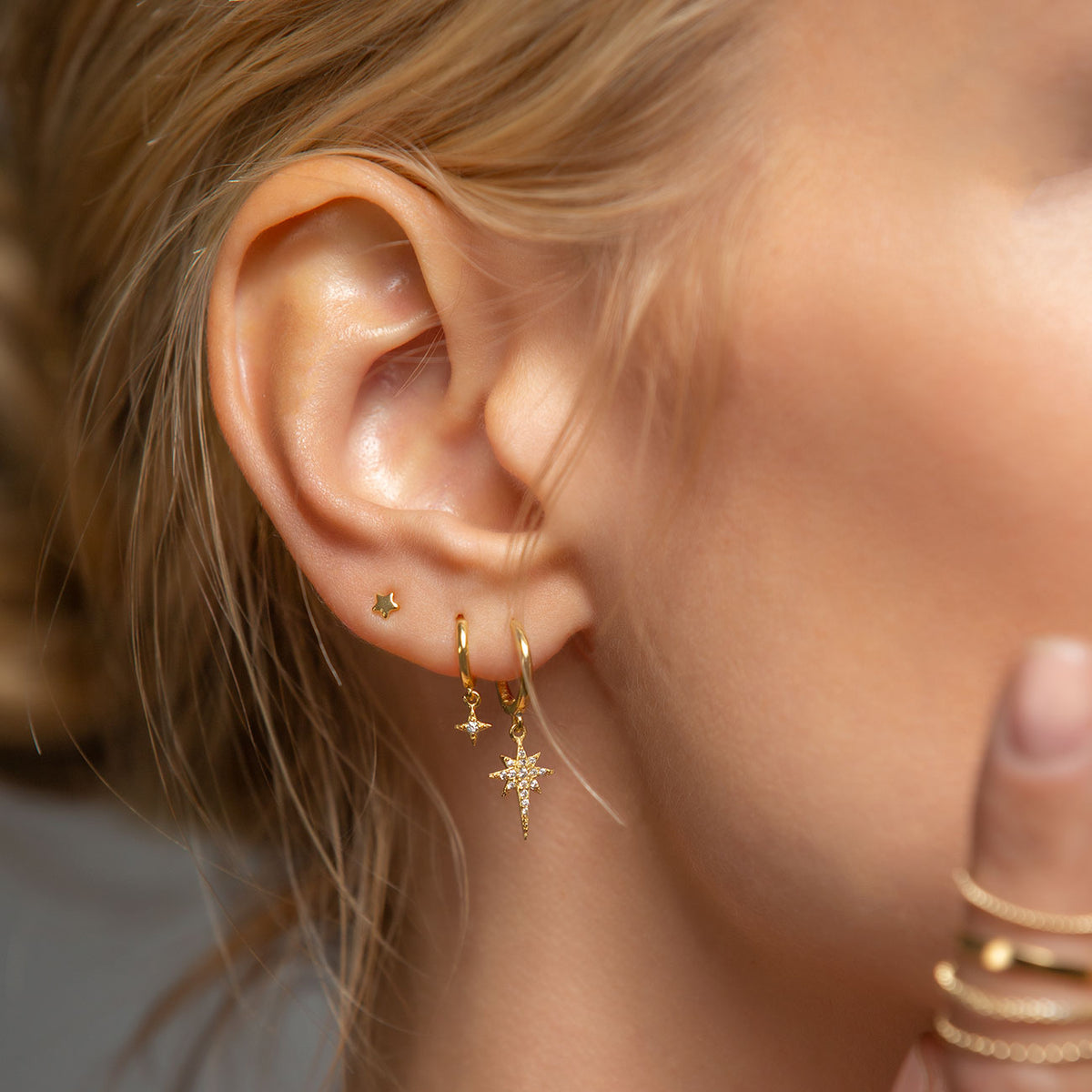 Double piercing earrings, multiple piercing connected earrings