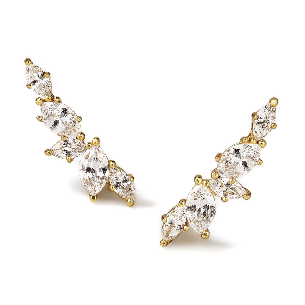 5 Black Diamond Earrings Rose Gold Studs Curved Crawler Earrings 14K White Gold - Made to Order