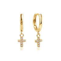 Tiny Gold Vermeil Cross Huggie Earrings