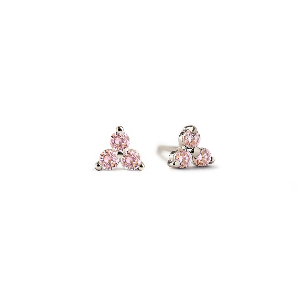 14K Rose Gold Pink Sapphire Trio Cluster Stud Earrings