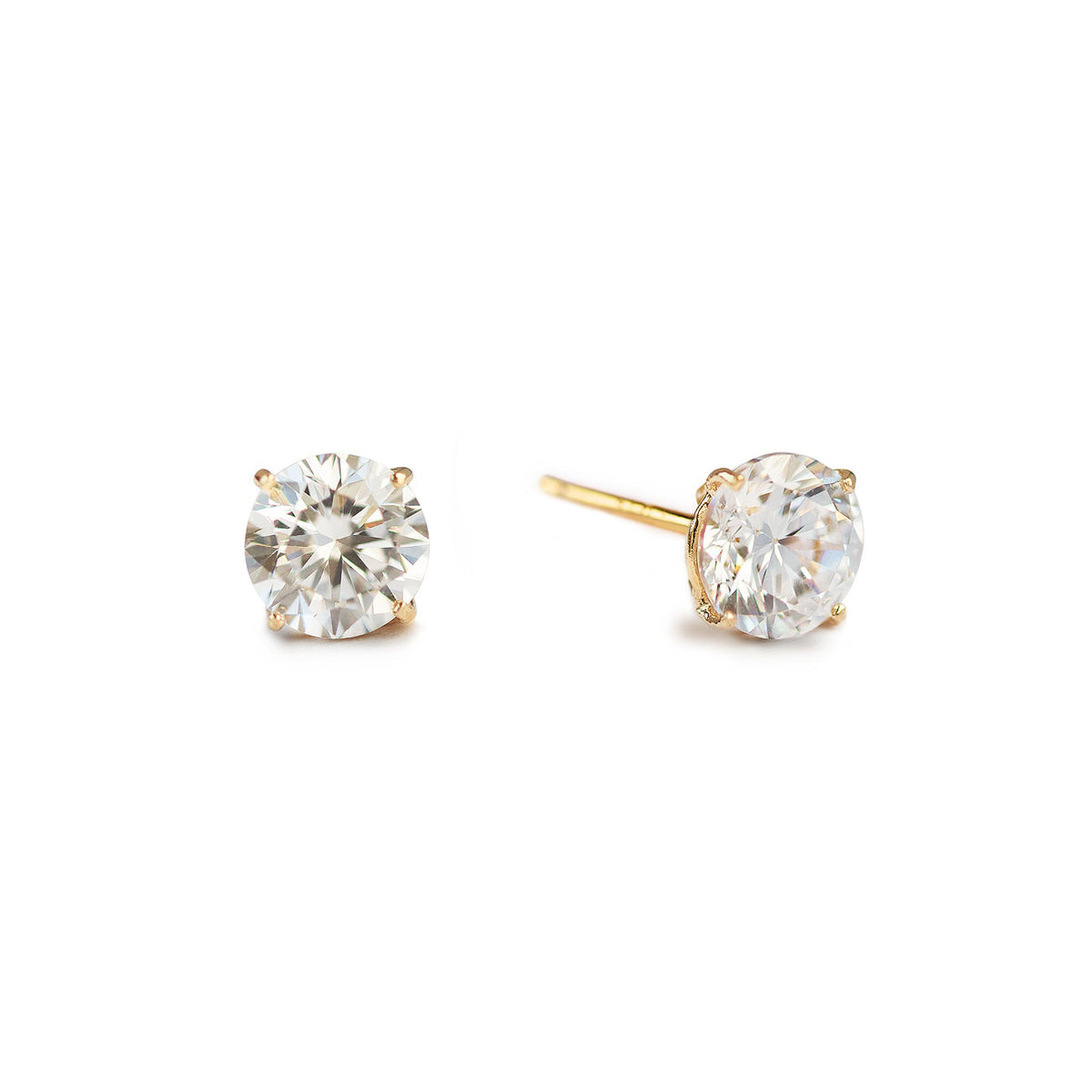 14K Solid Gold Diamond Stud Earring {2mm Solitaire 4 Prong Single or Pair of Studs W Push or Screw Back ~ Responsibly Sourced Real Diamonds}