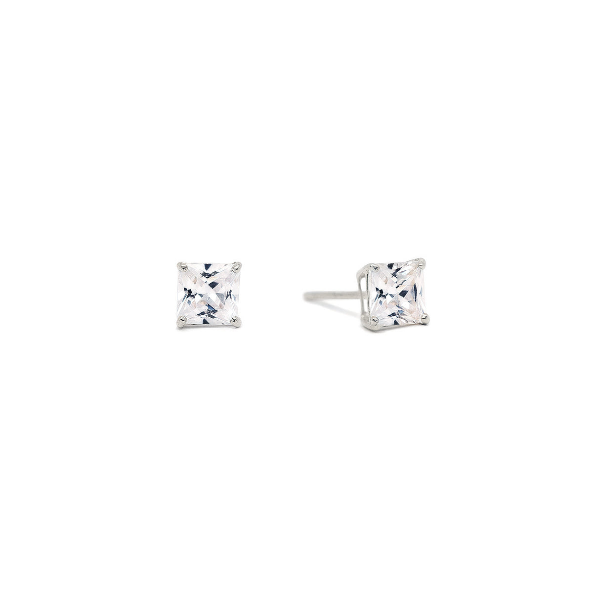 Minimalist Princess Cut Crystal Stud Earrings, 14K White Gold Earrings –  AMYO Jewelry