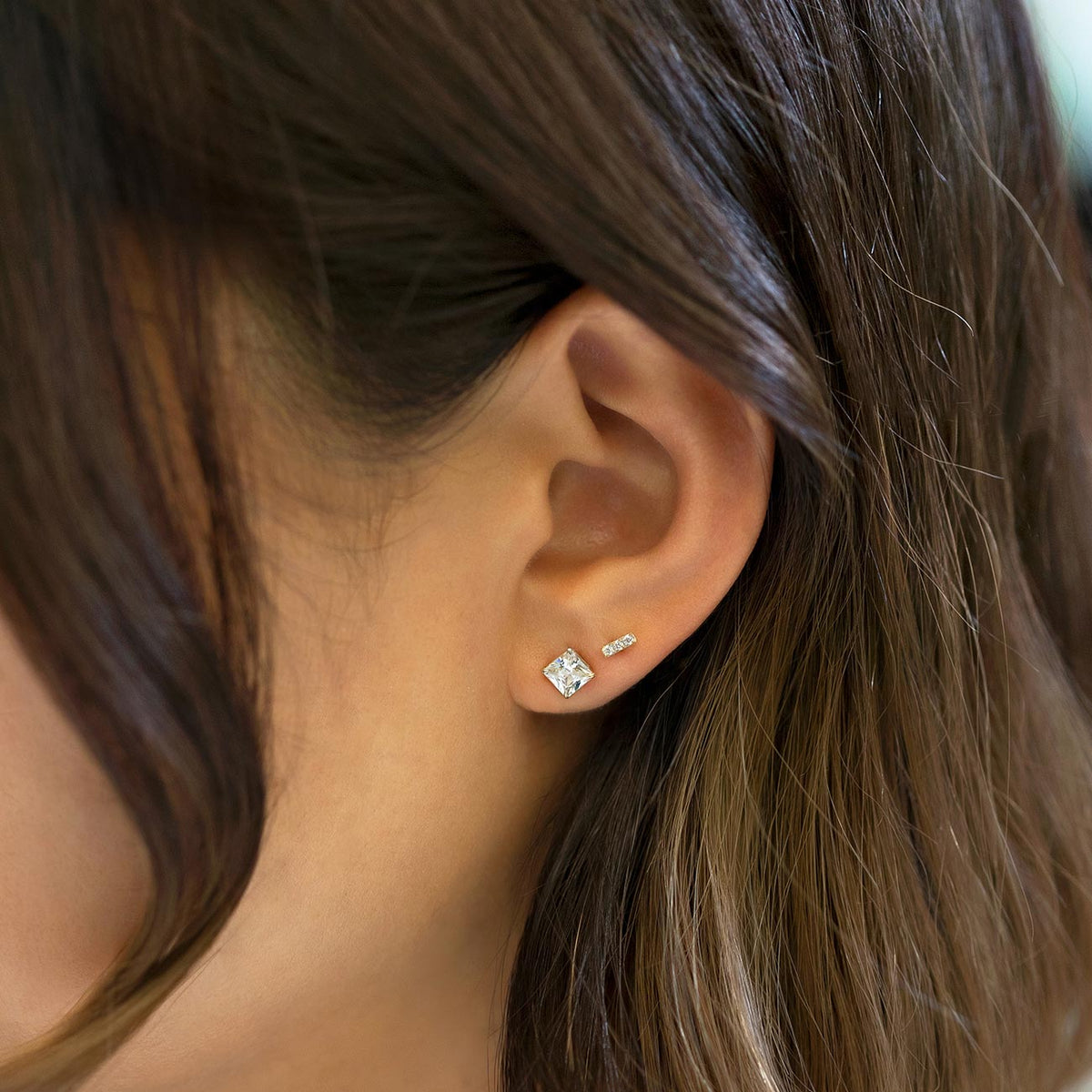 Minimalist Cubist Face Gold Earrings with Brown Rhinestones – Prince Peacock