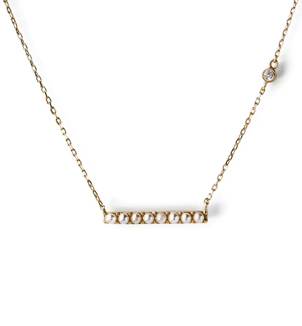 Gold Pearl Bar Necklace