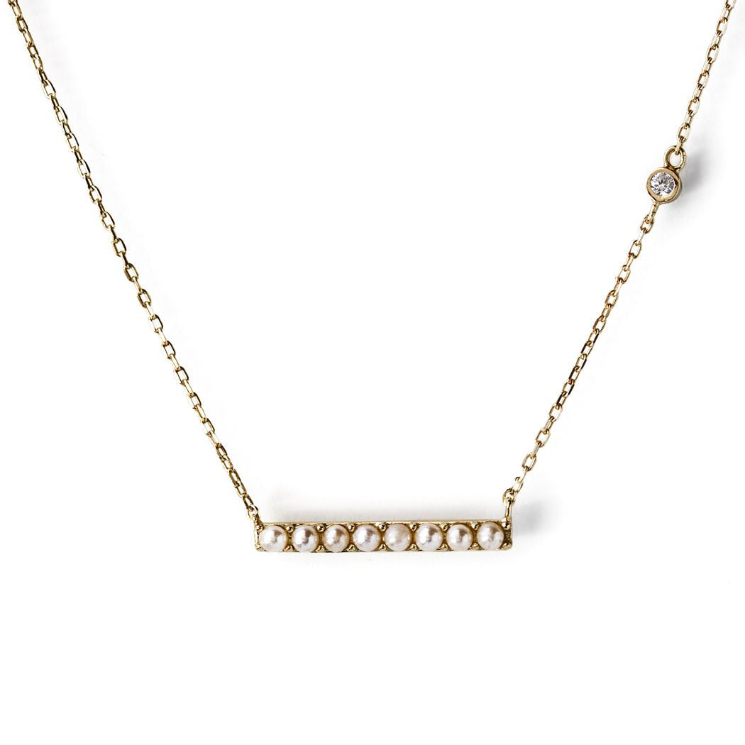 Gold Pearl Bar Necklace