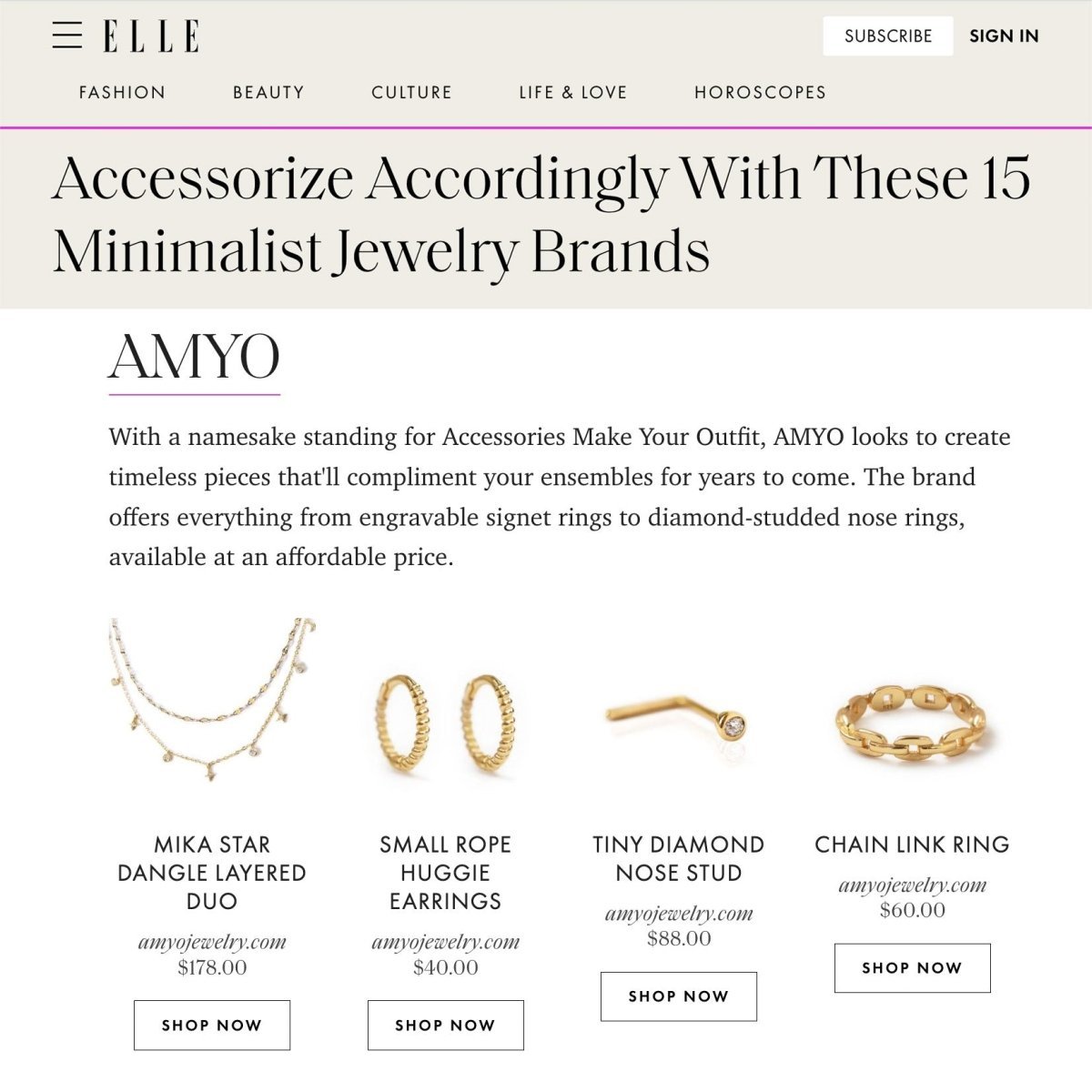 Elle Minimalist Jewelry Brands