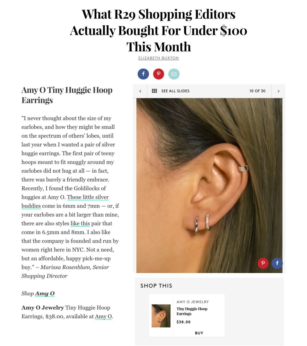Refinery29 Article featuring Amy O Sterling Silver Huggie Earrings