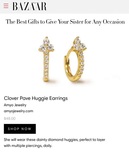 Harper's Bazaar Gifts to Give Your Sister Clover Pave Huggie Earrings
