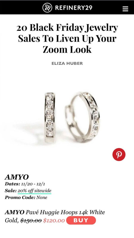 Refinery29: Black Friday Jewelry Sales for Zoom Look 14K White Gold Huggie Hoop Earrings