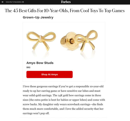 Forbes 45 Best Gifts For Children 14K Gold Bow Studs