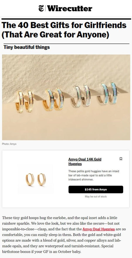 NY Times Wirecutter 40 Best Gifts for Girlfriends Opal Huggie Earrings