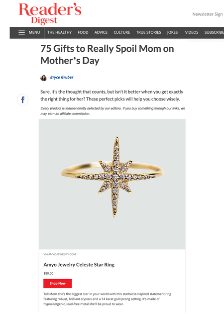Reader's Digest 75 Gifts to Spoil your Mom this Mother's Day Celeste Star Ring