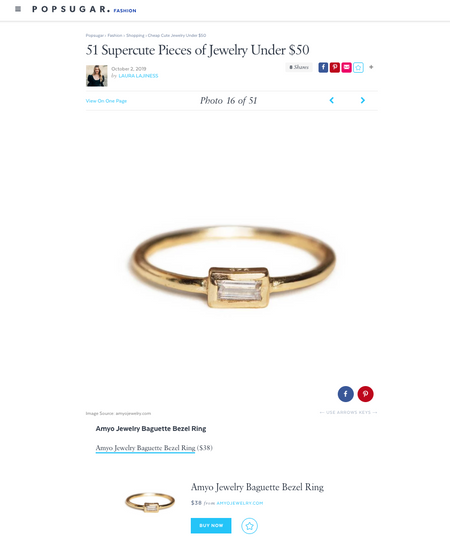 PopSugar: Supercute Pieces of Jewelry Under $50 | Gold Baguette Ring