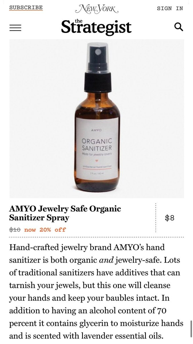 Amy O Jewelry Safe Organic Sanitizer Spray
