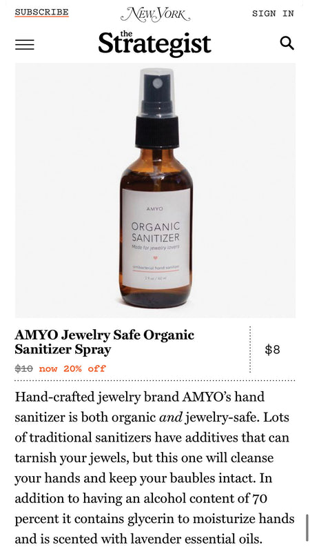 Jewelry Safe Hand Sanitizer Spray on New York Magazine