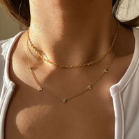 Gold Clover Crystal and Choker Layered Necklace