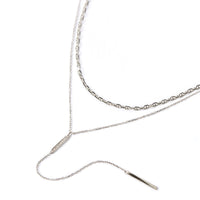 Silver Marina Chain and Bar Lariat Layered Necklace Duo