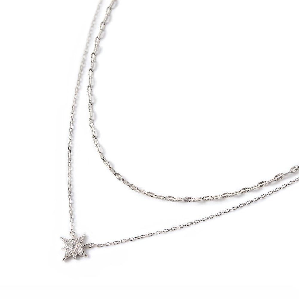 Silver Layered Necklaces, Stella Lace Chain Layered Duo
