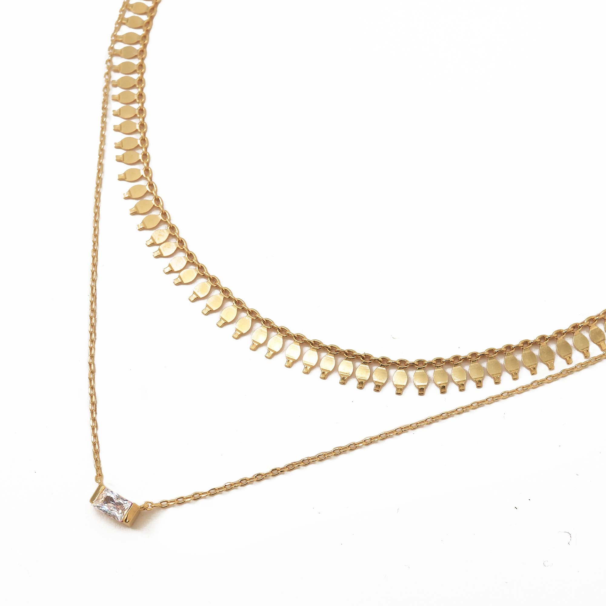 Gold Chain Choker Baguette Duo Necklace, Layered Necklaces – AMYO Jewelry