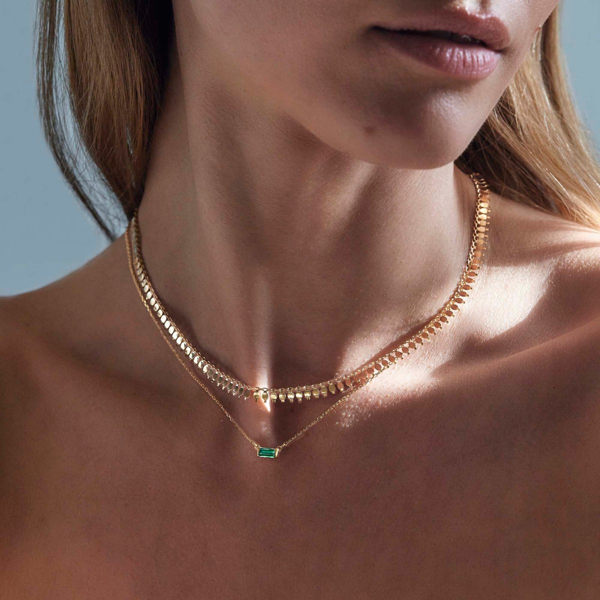Baguette Gemstone Necklace Emerald