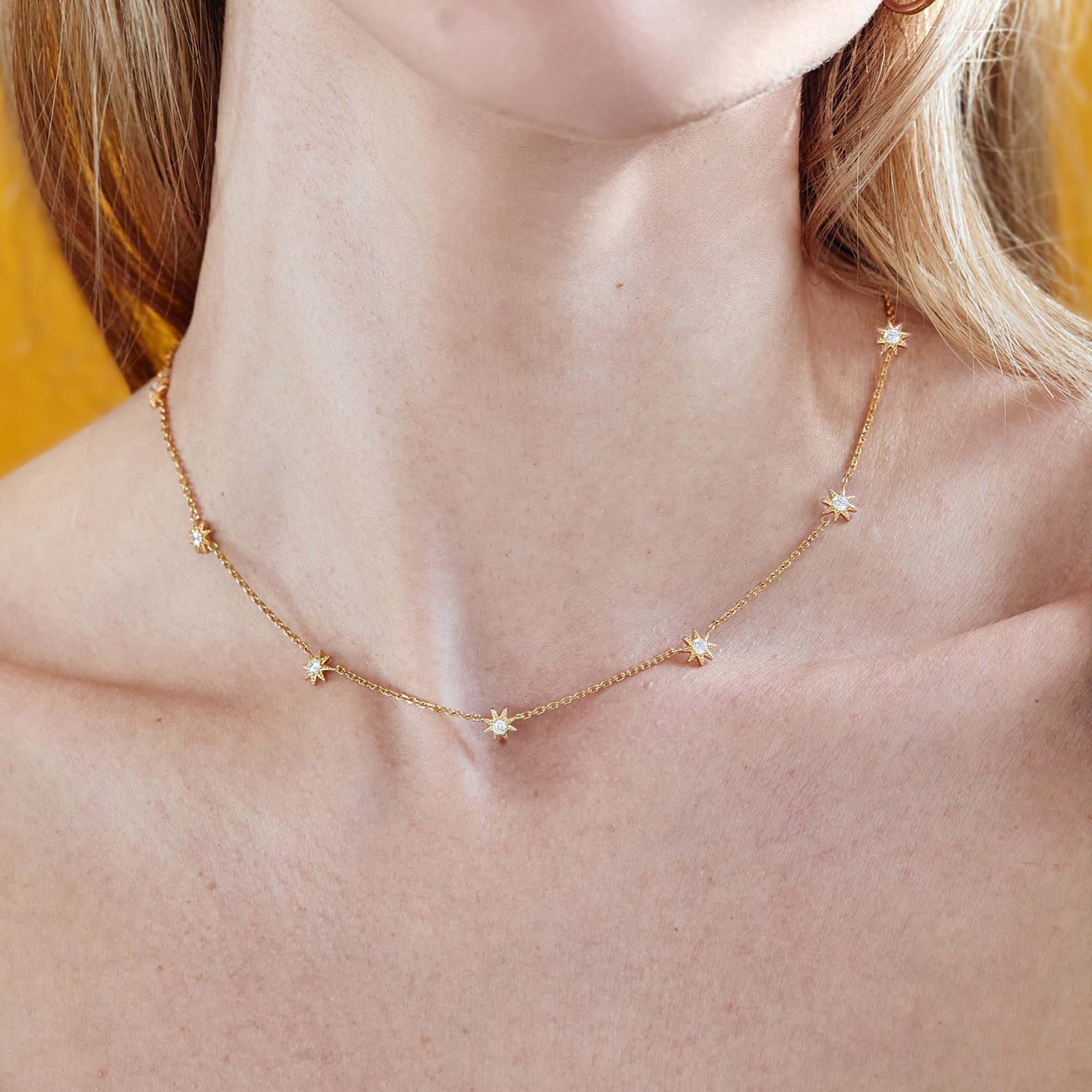 Gold Celestial Starburst Necklace, Dainty Choker for Women – AMYO