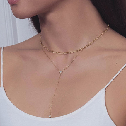 Link Chain Lariat Layered Duo