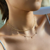 Gold Oval Link Chain and Tiny Dangle Layered Necklace