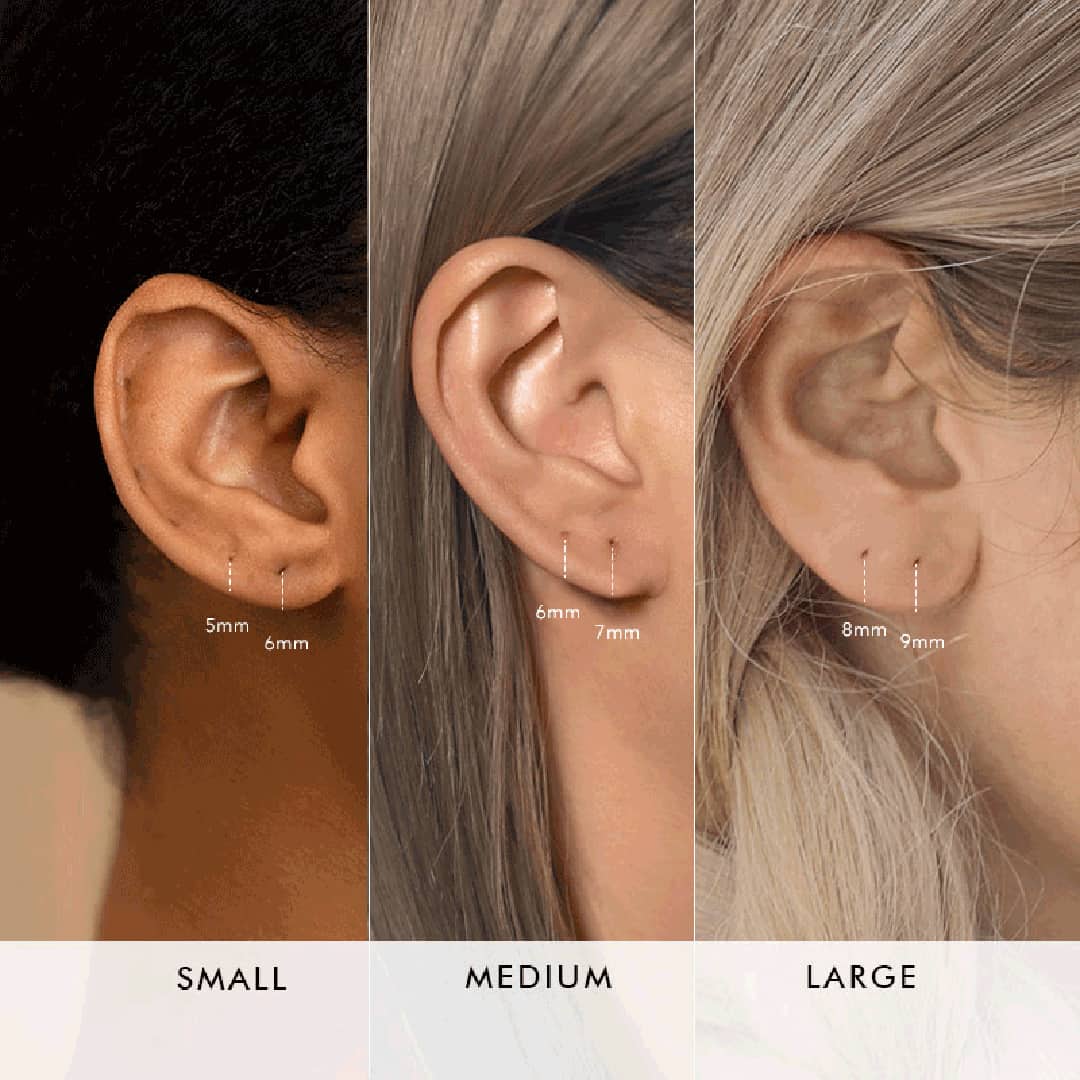 huggie hoop earring size guide chart comparison by ear lobe size