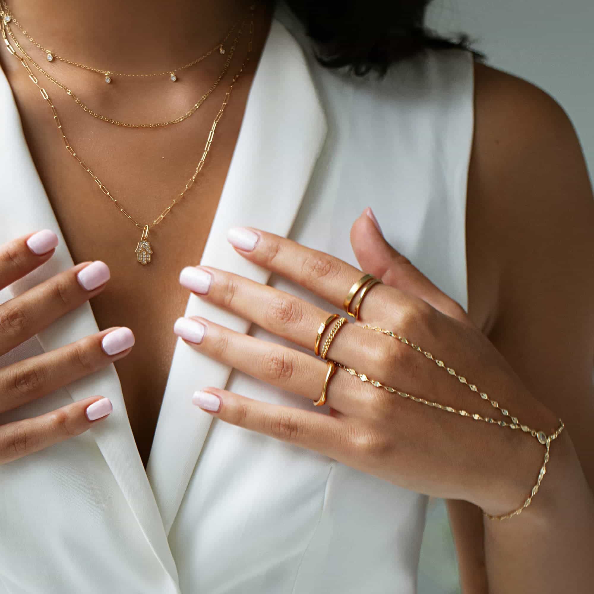 Faceted Solitaire Hand Chain