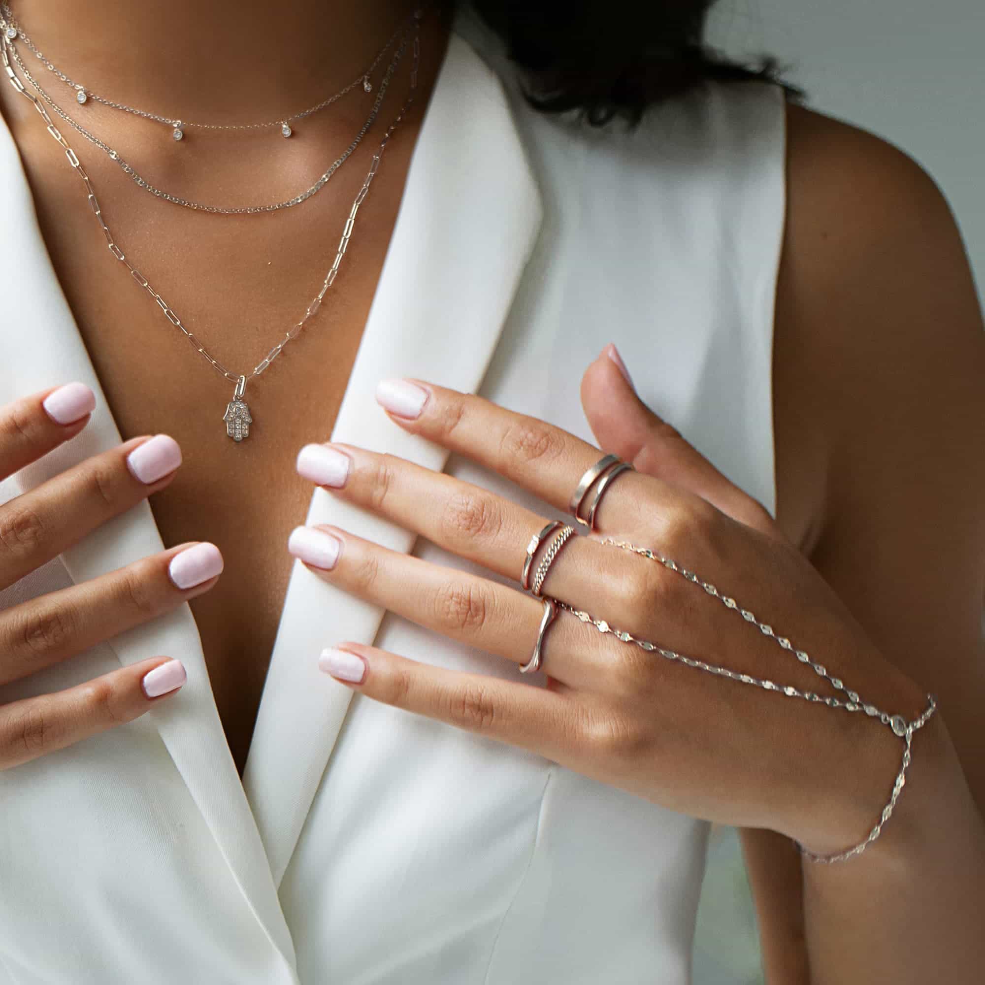 Faceted Solitaire Hand Chain