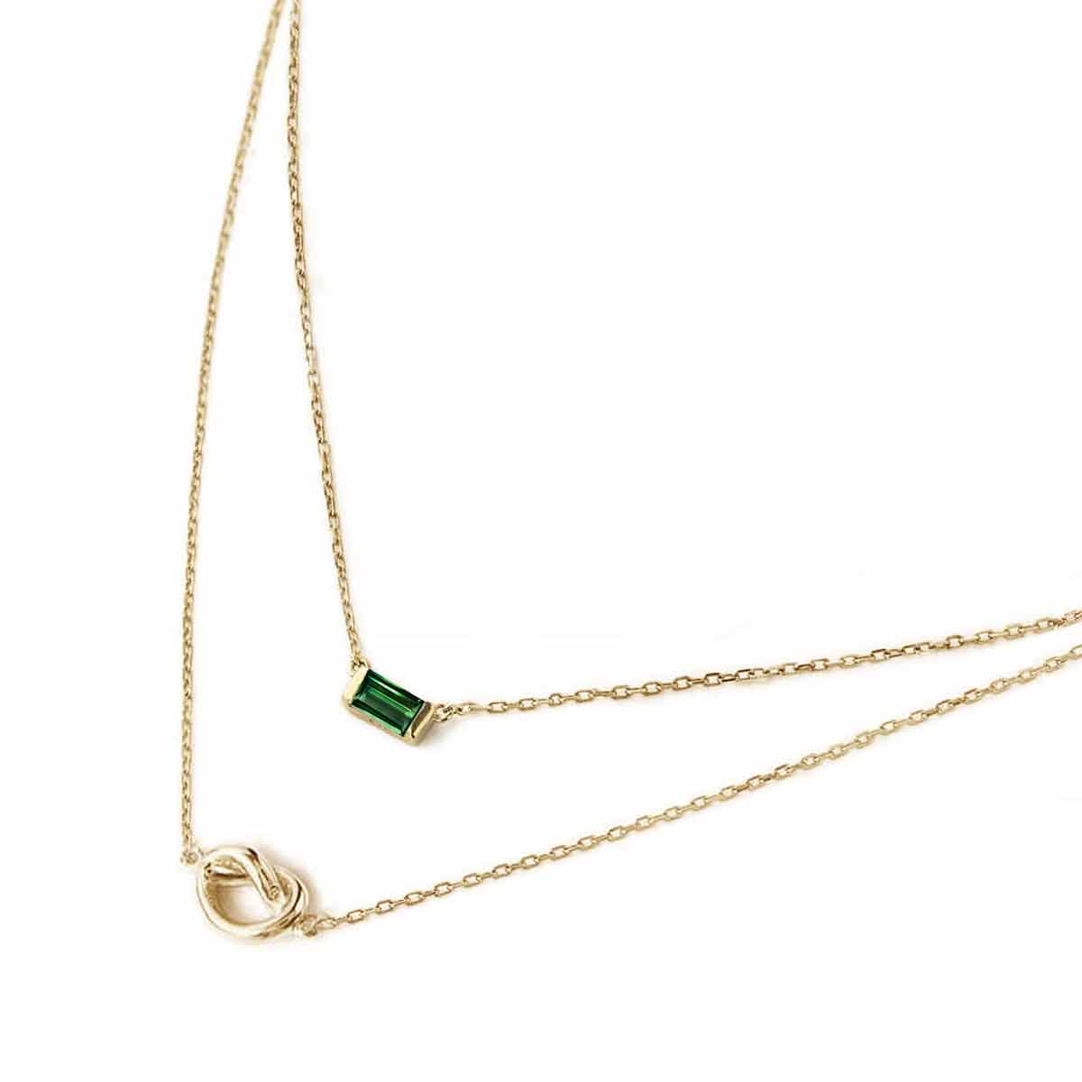 Baguette Gemstone and Knot Layered Duo Emerald