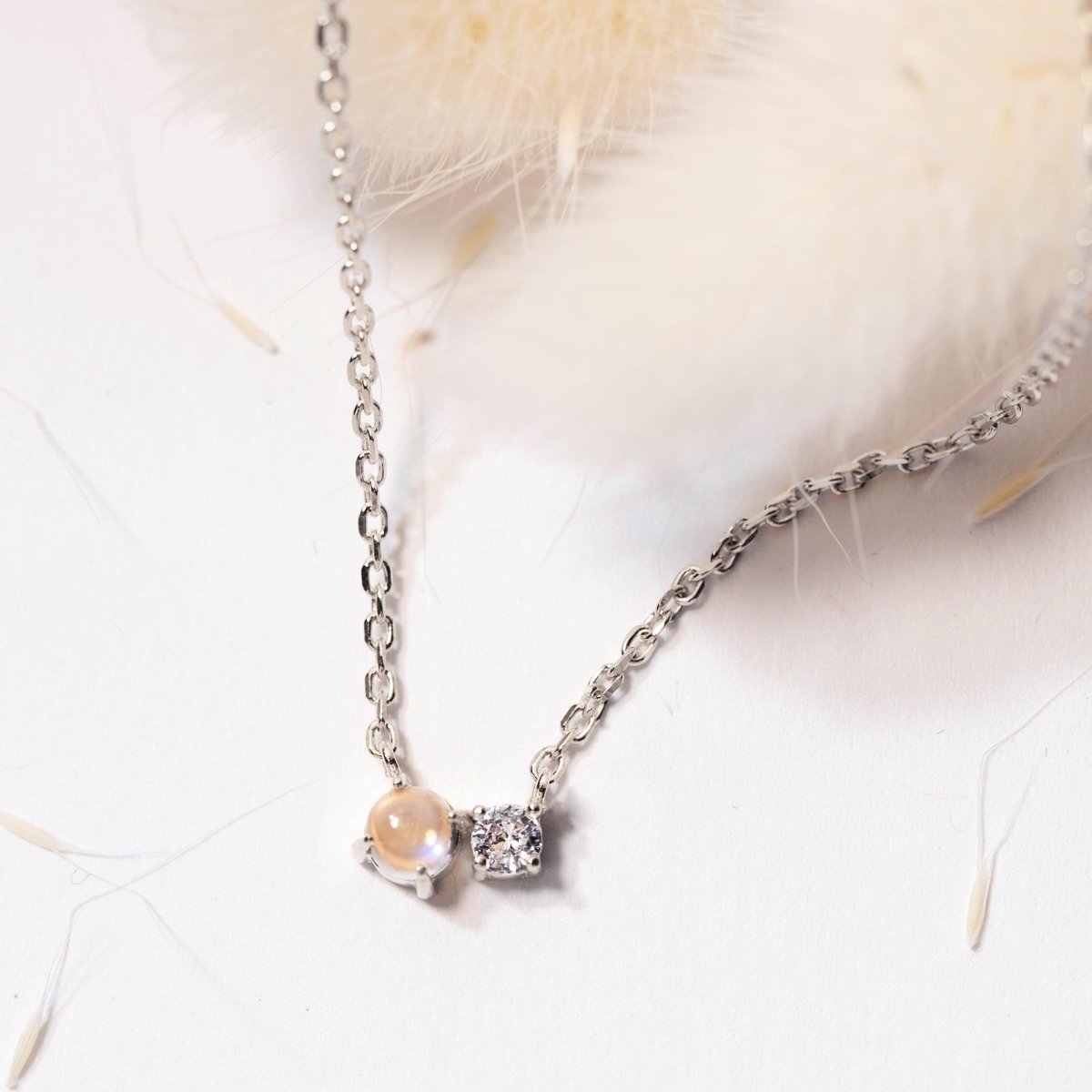 Tiny Moonstone Duet Necklace