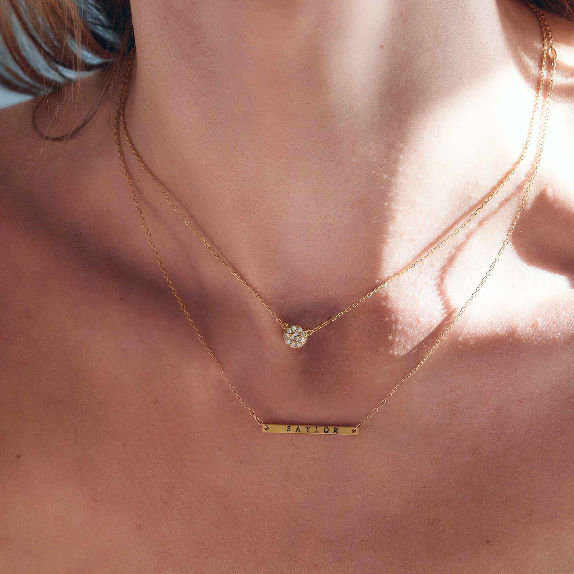 Custom Necklace, Gold Layering Necklaces, Thin Bar Engraved Necklace